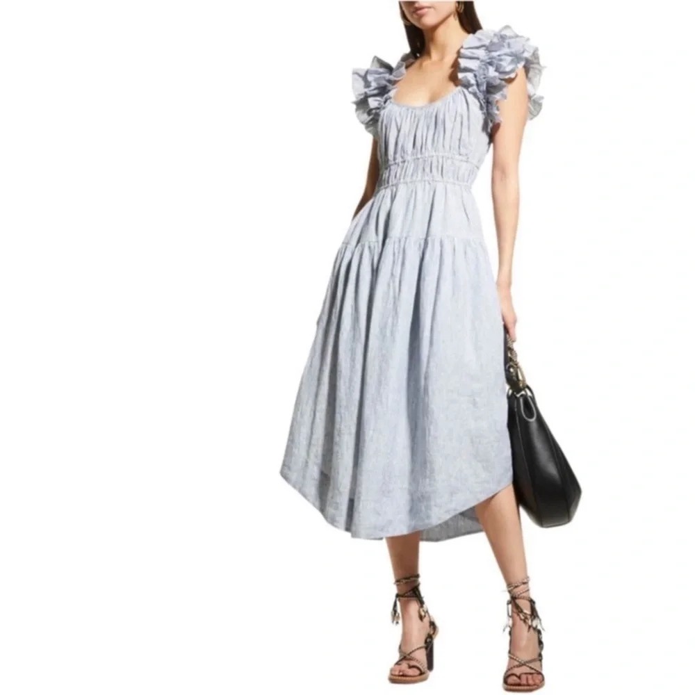 ULLA JOHNSON Rissa midi blue Marine dress Sz 2 - Picture 3 of 5